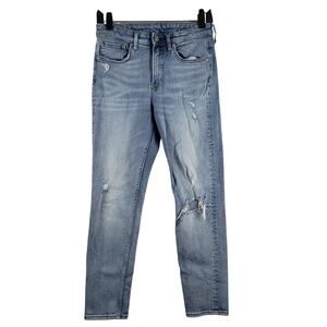 &Denim Women's 27 Girlfriend Fit‎ Ankle Jeans Light Wash Denim Distressed